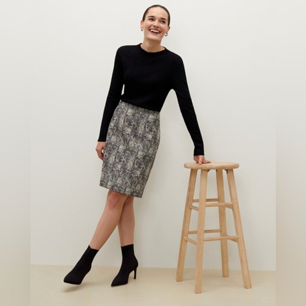 M.M. LAFLEUR Noho Crackle Lined‎ Pencil Skirt Black White ITALIAN FABRIC Size 10